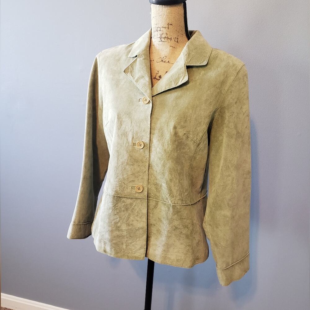 Brandon Thomas Vintage 100% Leather Suede Lightweight Button Jacket Green XL
